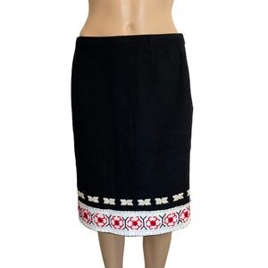 ANTHROPOLOGIE  Sleeping On Snow Wool Blend Black Embroidered Pencil Skirt Size 6